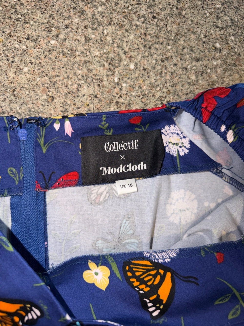 ModCloth collectif Blue Butterfly Print Fit-and-Flare Dress - Picture 2 of 3